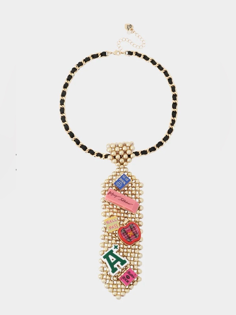 NWT Betsey Johnson SCHOOL TIE LONG PENDANT NECKLACE